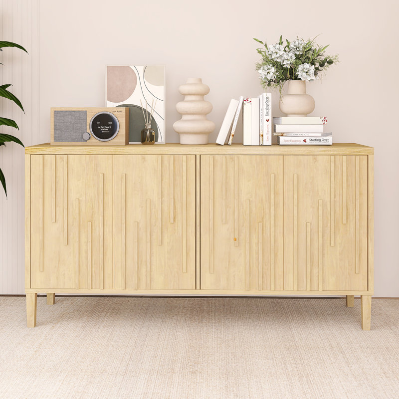 59.80 Inch Wood Sideboard With Hidden Handle, Natural