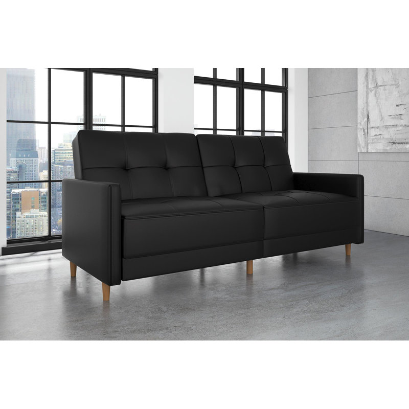 Everman 3 Seater Faux Leather Sleeper, Black