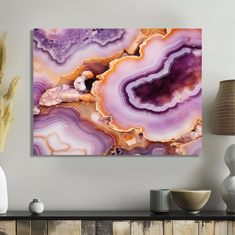 Décoration murale opulente en agate dorée «Purple Dreams Glam I», Métal métal, H 12 po x l 20 po