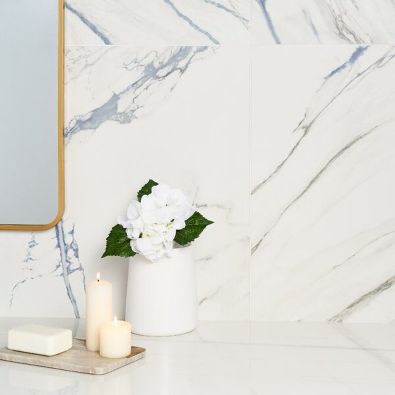 Calacatta Azur 24X24 Matte Porcelain Tile, Blue/White/Gray