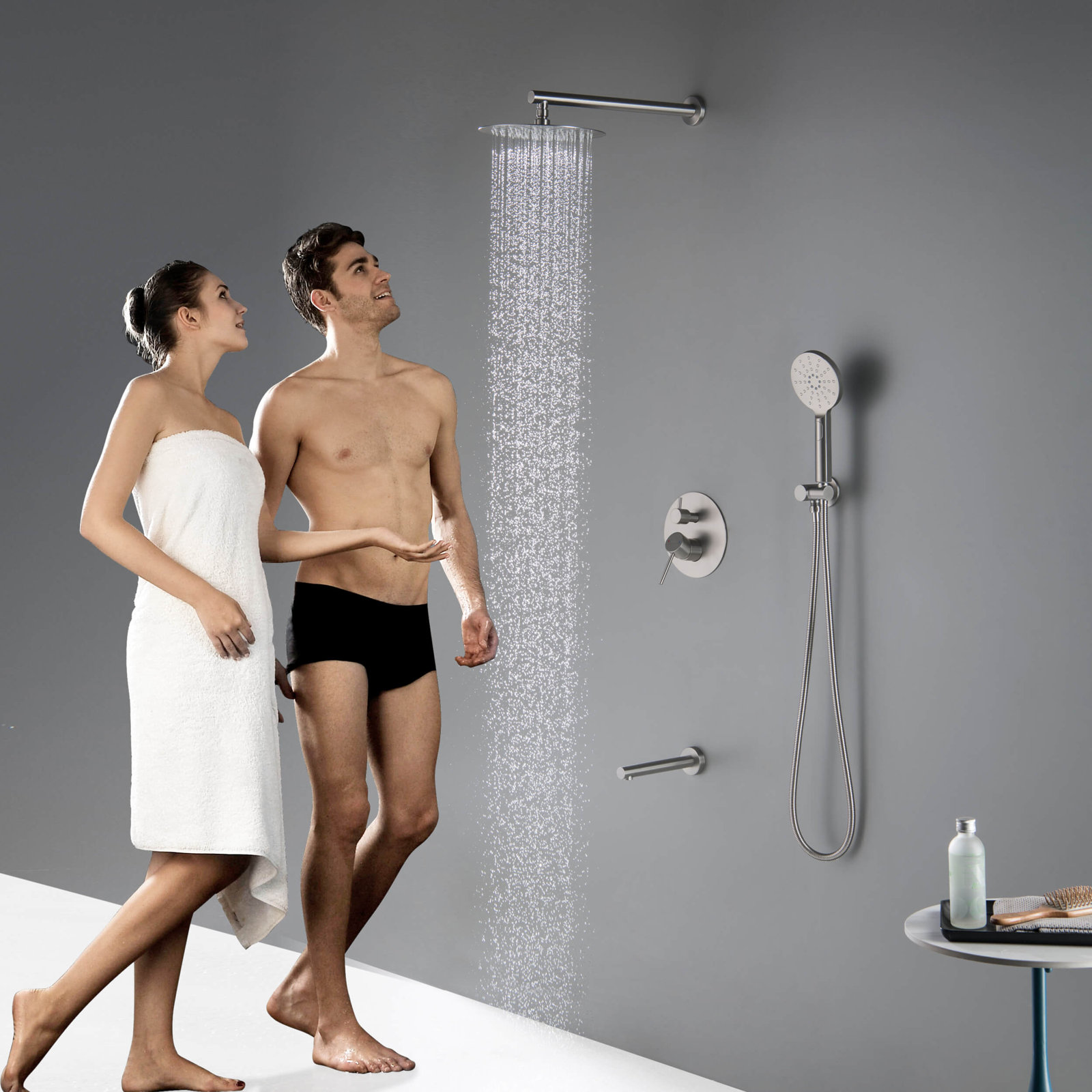 Circular Wall-Mounted Shower Faucet, Brushed Nickel