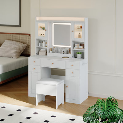 Dressing Table With USB Charge Make-up Desk Multi-storage Vanity Table