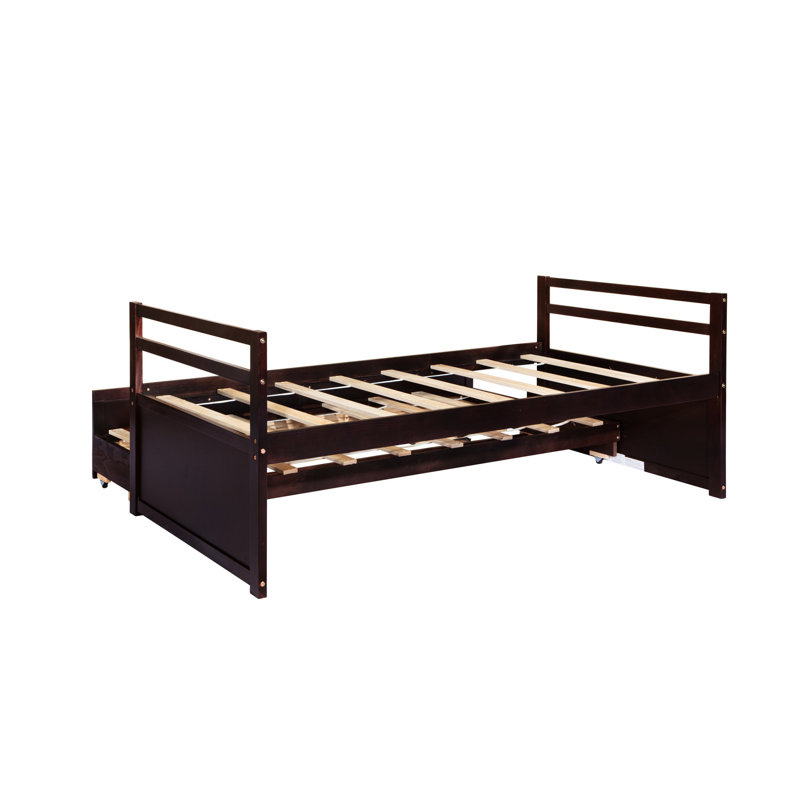 Lit simple avec tête de lit solide, lit gigogne lisse et tête de rangement avec tiroirs fonctionnels