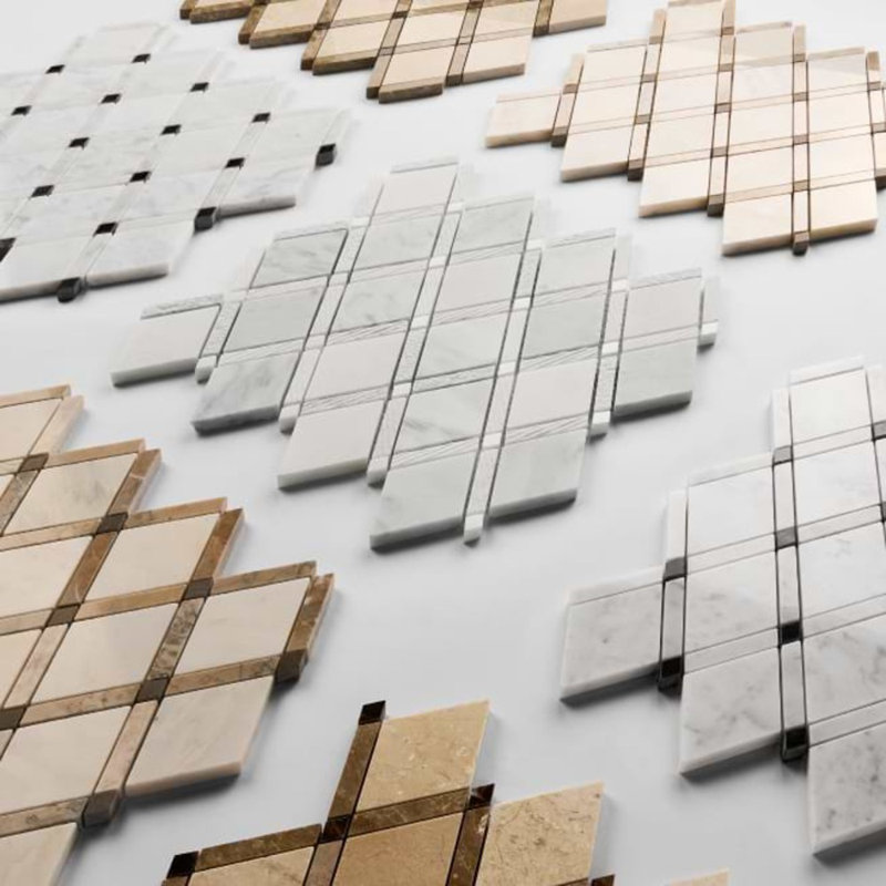 Imperial Blend Polished Marble Mosaic Tile, Woodland/Beige