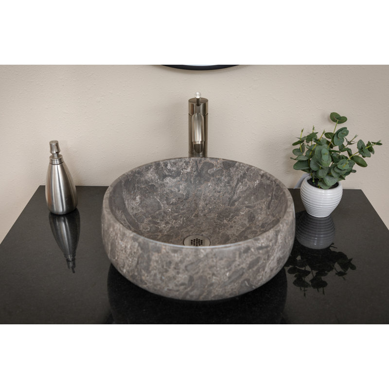 Gray/Brown Stone Circular Vessel Bathroom Sink