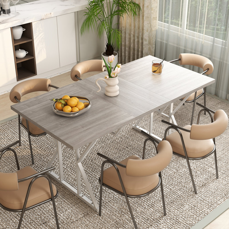 63"-47" Expandable Dining Table For 4-6 People, Farmhouse Extendable Dining Room Table With Heavy Duty Trestle Base, Rectangle Kitchen Table