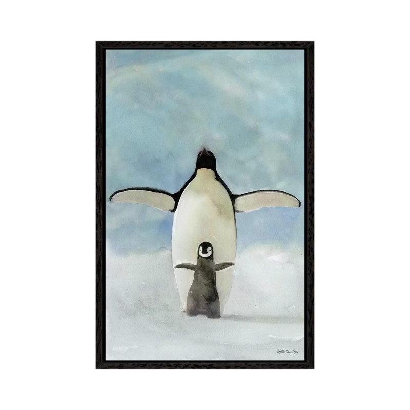Penguins - Painting on Canvas, Black Floater Framed, 101.6cm H x 66.04cm W x 3.81cm D