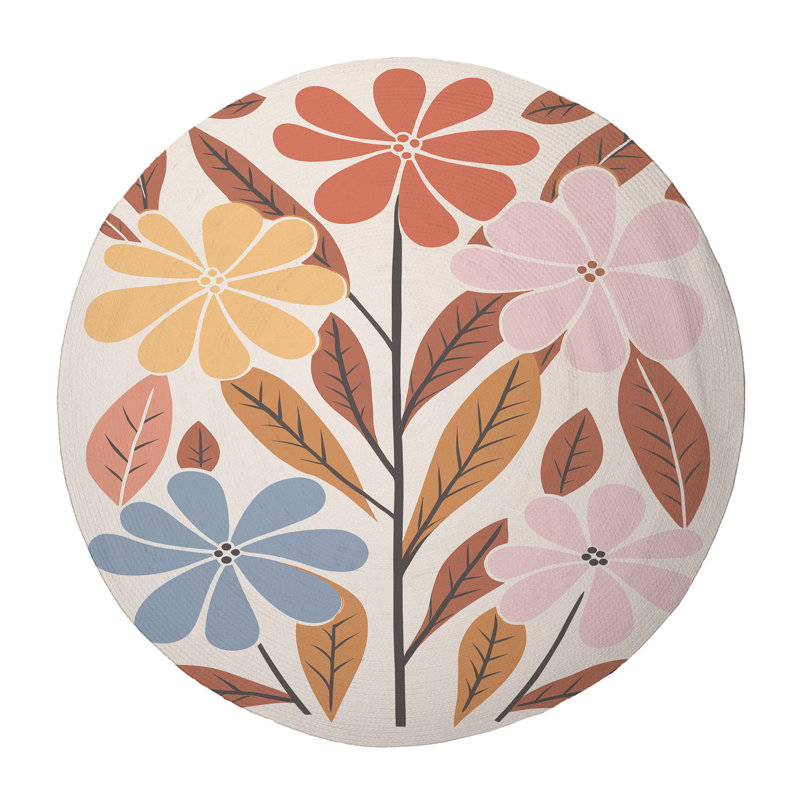 Watercolor Garden Braided Rug, Rond 5 pi