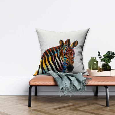 Colorful profile view of a zebra - 16"x16" Throw pillow cover - Poly twill - Print on demand