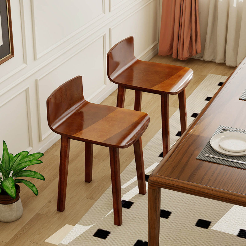 Dining Chairs with Acacia Wood Legs Curved Seat & Low Back for Home, 4