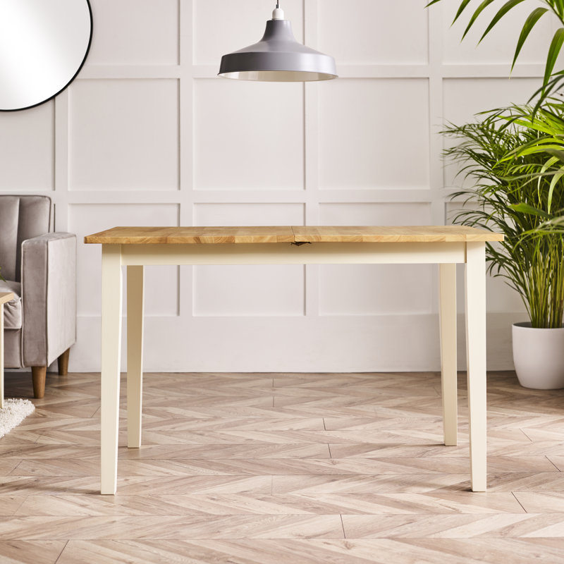 Alissah Solid Wood Farmhouse Extendable Dining Table Set with x4 Dining Chairs & x1 Dining Bench, Oak/Cream