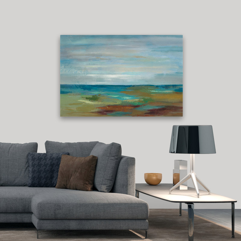 Wispy Clouds - abstrait beige bleu brun, H 48 po x l 32 po