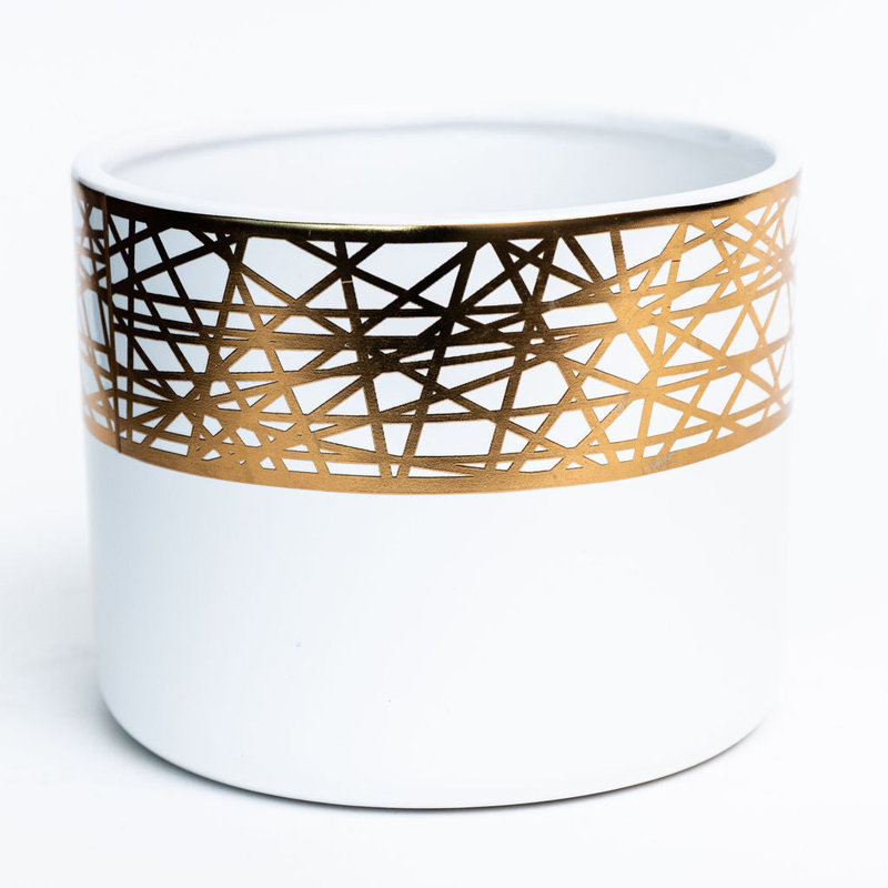 White With Gold Lines Planter
