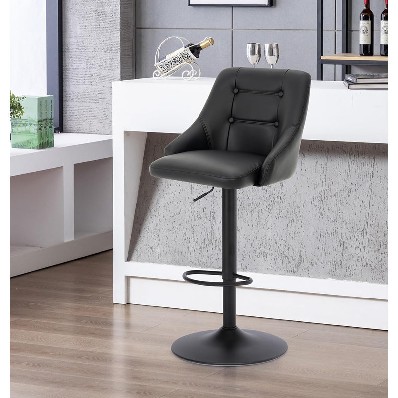 Annasha Swivel Adjustable Height Bar Stool, Black, Black/Polyurethane