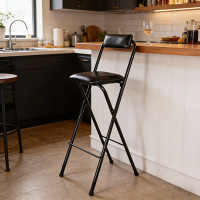 Upholstered Swivel Bar Stools With Metal Frame, Foldable
