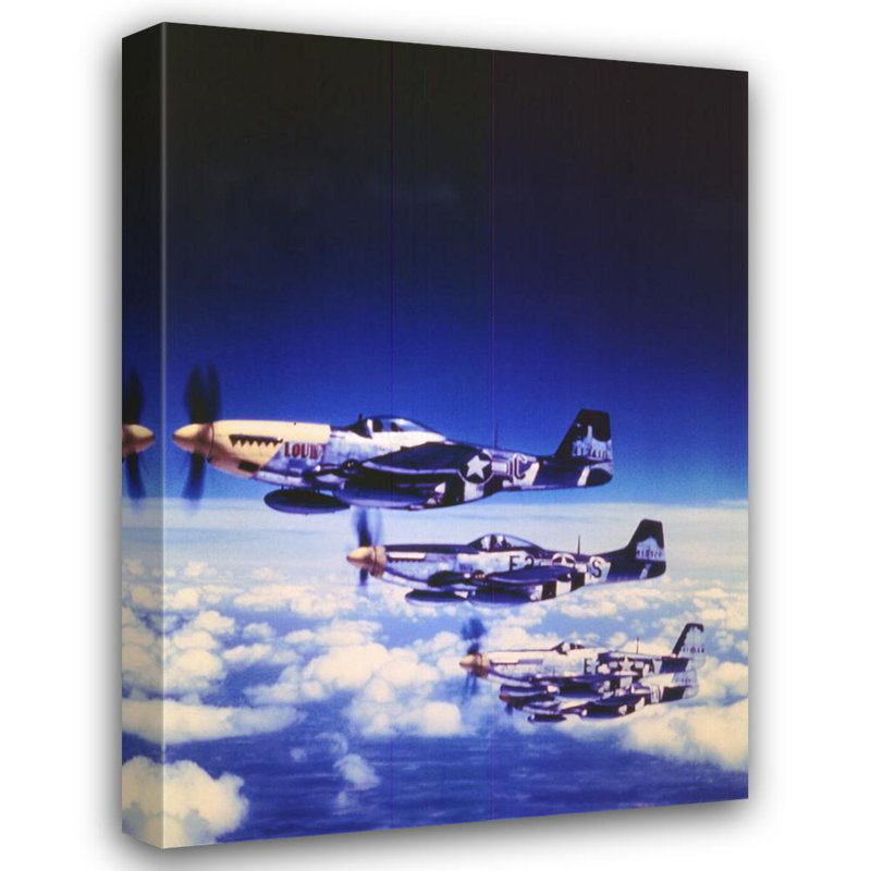 Quatre avions de chasse en vol, Mustang P-51, H 40 po x l 28 po