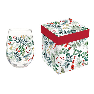 Feuillage festif 17 oz. Verre à vin sans pied et boîte-cadeau