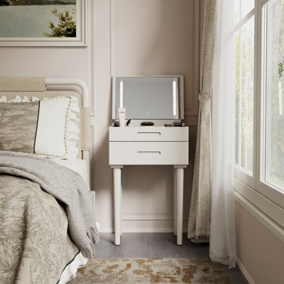 Anita Aevah Solid Wood Flip Top Makeup Vanity Desk with Mirror & Lights, Drawers, 3 Light Modes Adjustable Brightness