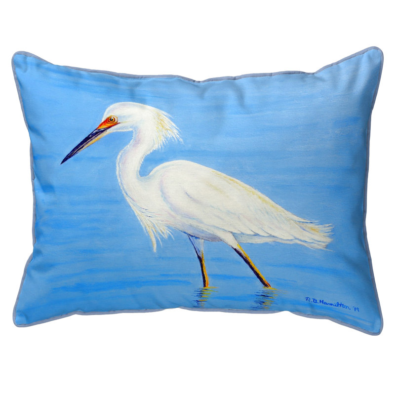  Stalking Snowy Egret Outdoor Rectangular Pillow Cover & Insert, 16" x 20"