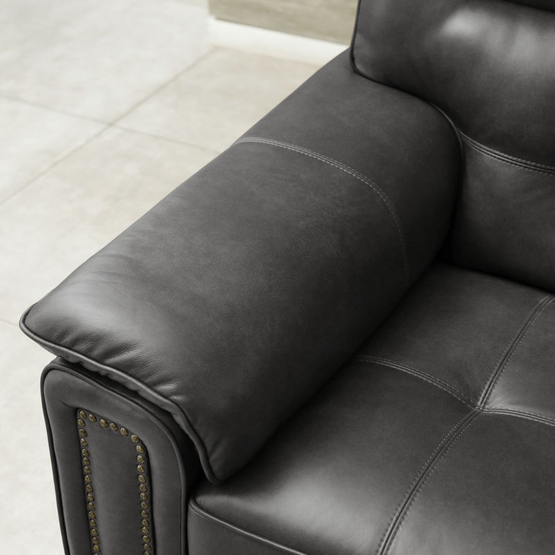 Fauteuil Leffler, Cuir véritable gris