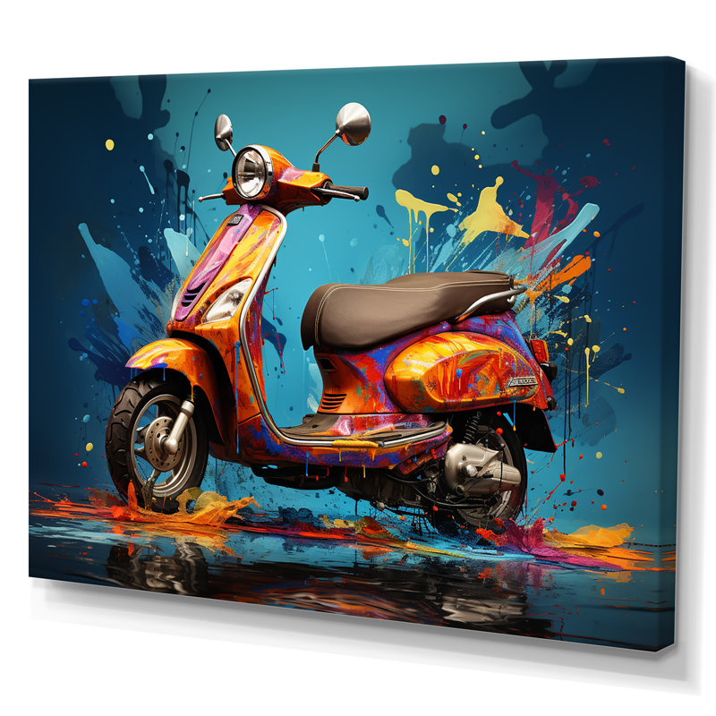 Graffiti Scooter Delight - salon d'art mural scooter, Toile tendue, H 16 po x l 32 po x P 1 po