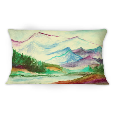 Coussin décoratif paysage avec montagnes à l'aquarelle - 1 campagne