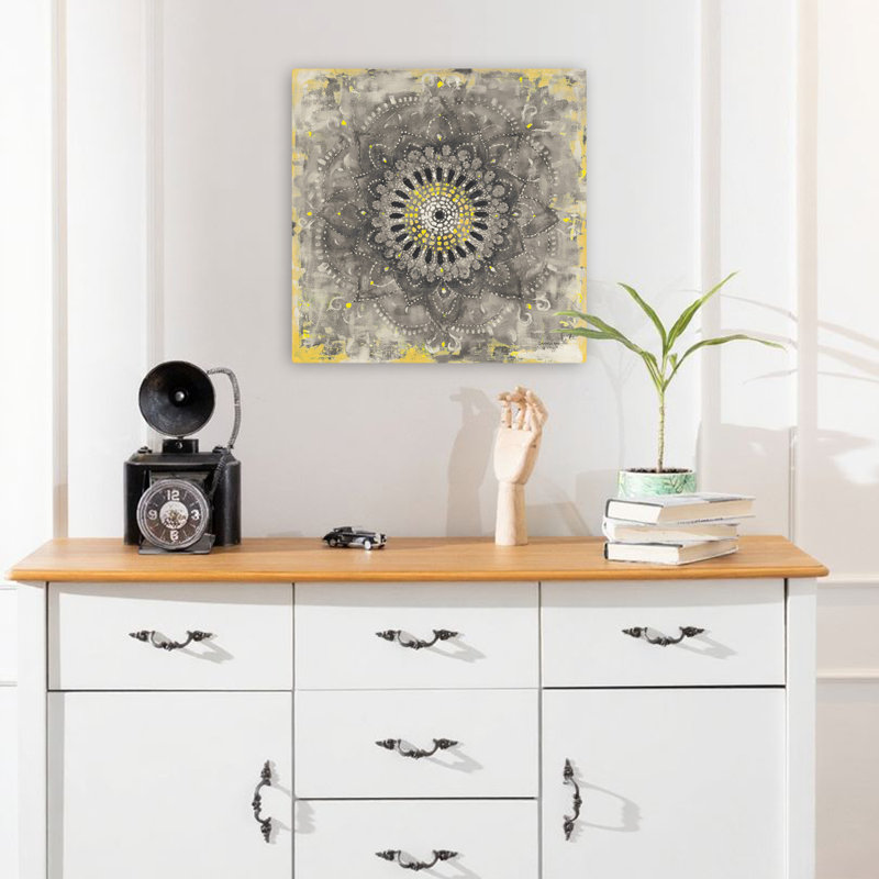 Mandala concentrique gris, art géométrique bohémien, H 18 po x l 18 po