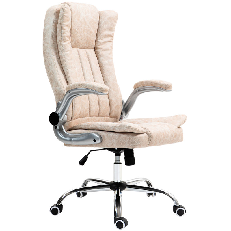 Siège de bureau en microfibre à haut dossier, accoudoirs rembourrés rabattables, inclinable et réglable en hauteur, pivotant à 360 °, siège de bureau blanc crème Delight - Accoudoirs, dossier, hauteur,