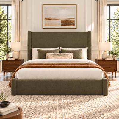 Braya Luxury Boucle Hydraulic Lift Up Storage Upholstered Platform Bed With Rounded Bolster Design