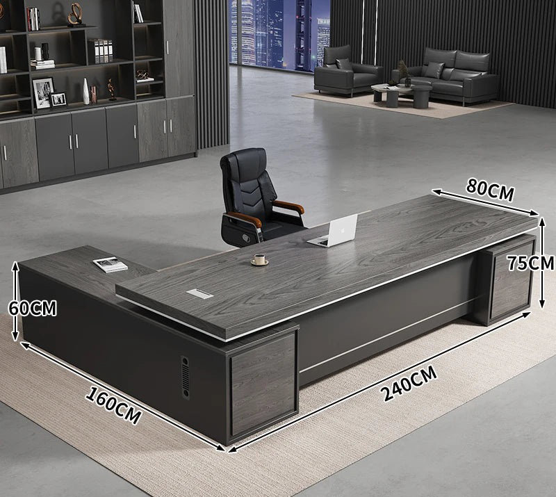 Mylisha L-Shaped Executive Desk, Grey, 75cm H x 240cm W x 80cm D