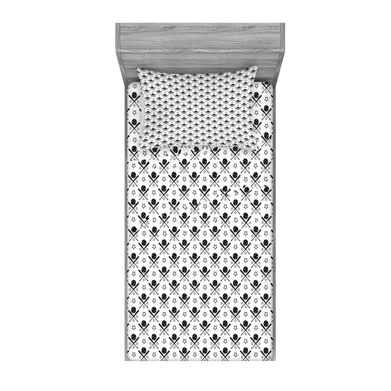 Microfiber Patterned Fitted Sheet, Twin Fitted Sheet with 1 Pillowcase