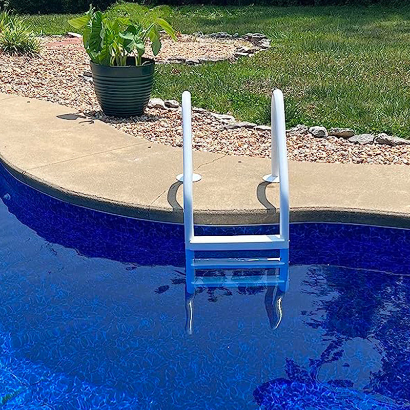 Saftron 3 Rung Step Ladder Inground Pool Handrail w/Polymer Finish, White