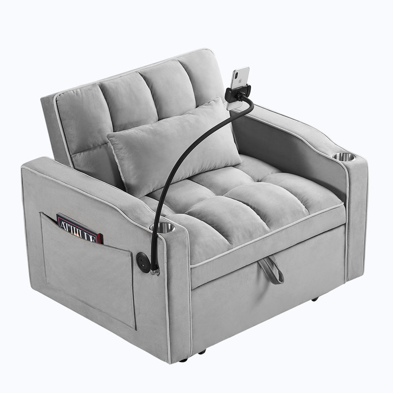Convertible Pull Out Sleeper Chair, Gray Velvet