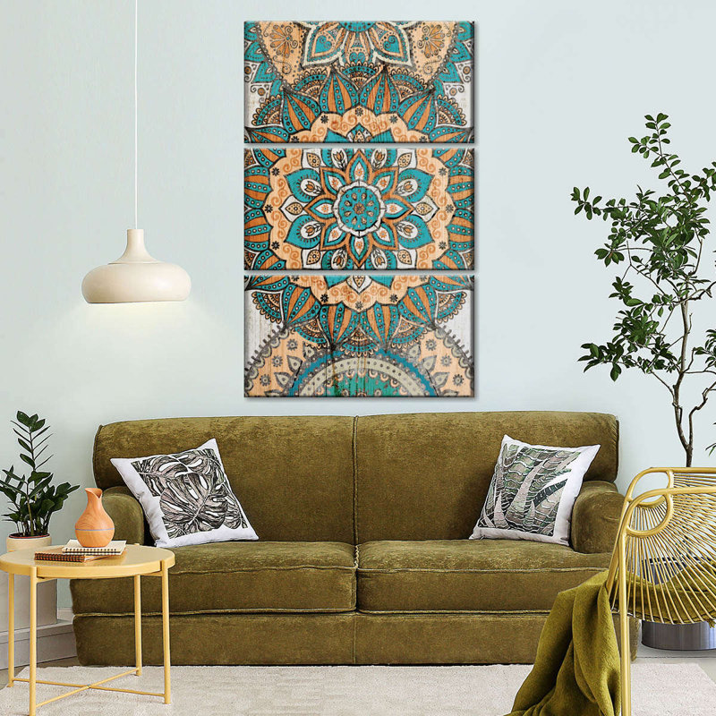 Symbole boho mandala 3 pièces, H 38 po x l 24 po x P 1,25 po