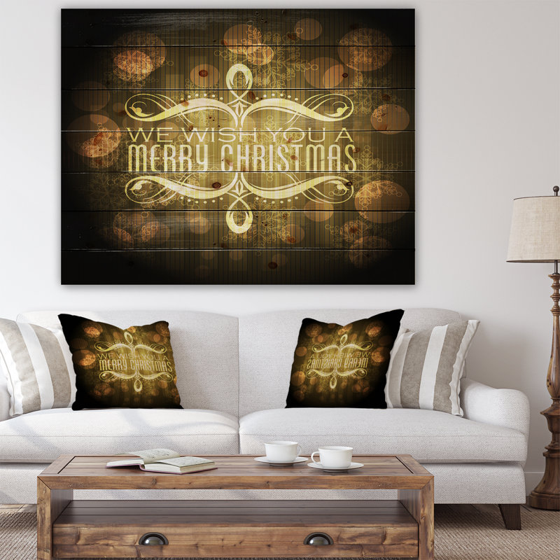 « Merry Christmas Wish on »-impression d’art textuel, H 30 po x l 40 po x P 1,5 po, Bois