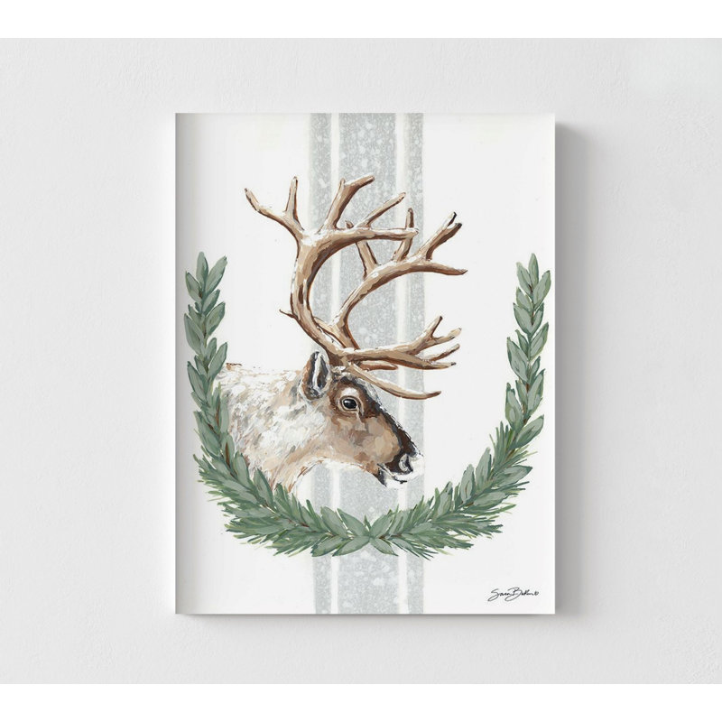 Renne arctique d'hiver par Sara Baker, affiche animaux d'hiver, art mural cerf, renne au-dessus du foyer, décor de chalet de Noël rustique