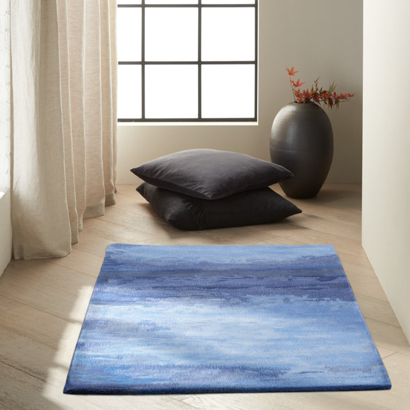 Luster Wash Wool Area Rug in Indigo Blue, Rectangle 3' x 5'