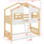 Lit superposé House avec toit décoratif, fenêtre, boîte de fenêtre et porte d'entrée, barrières de sécurité et échelle