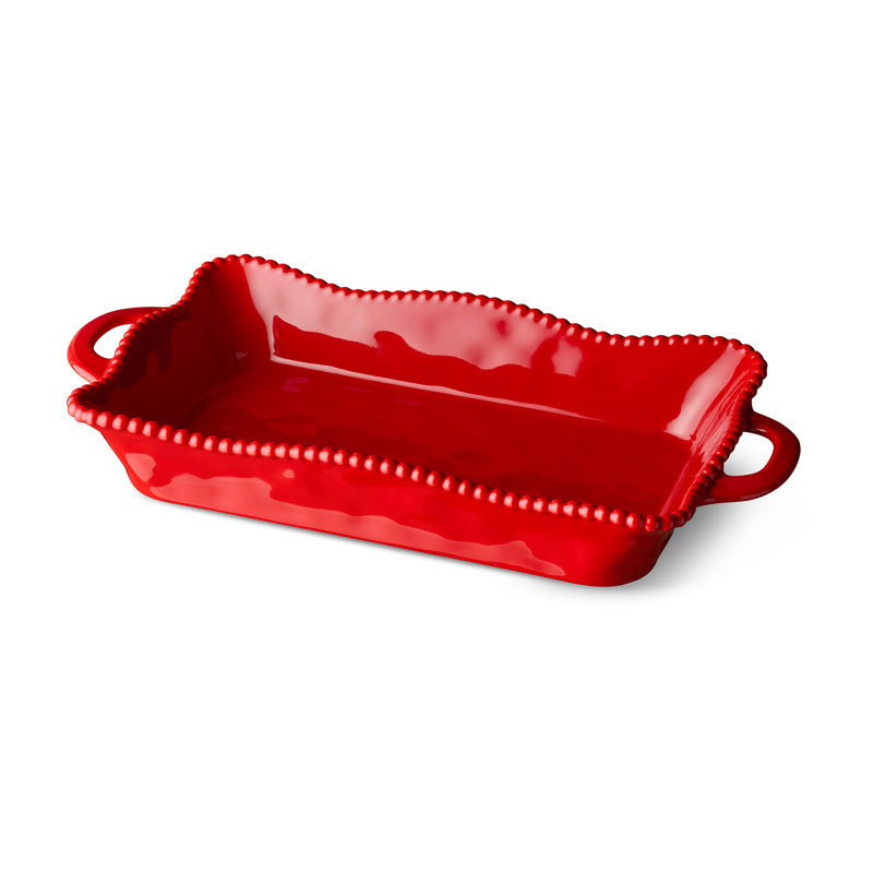 Grand plat de cuisson rectangulaire en céramique Perlette Red, 19 po x 10 po