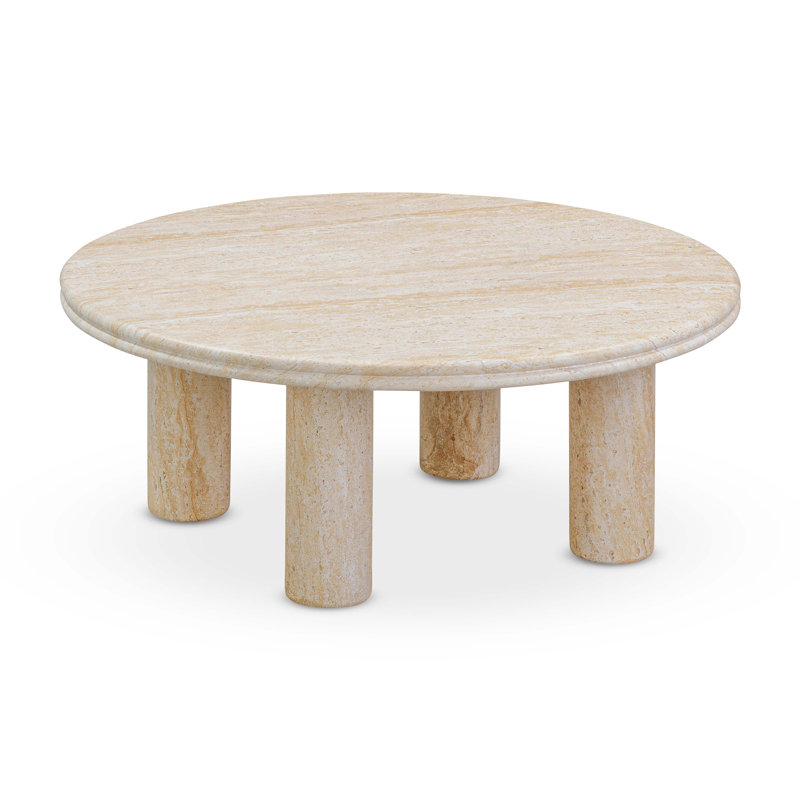 Table d'appoint ronde intérieure / extérieure en faux travertin Cheyan, H 13 po x l 32 po x P 32 po
