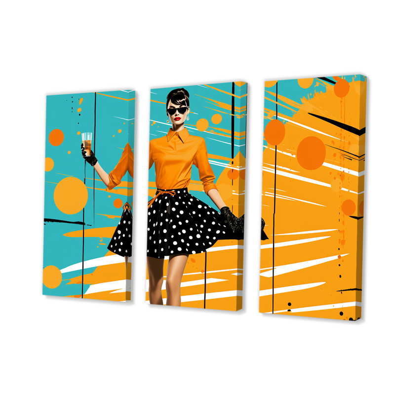 «Orange Midcentry Woman Insta Pose», art mural ballet, H 28 po x l 36 po, Toile tendue