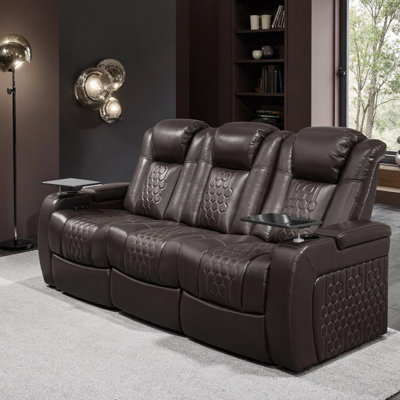 86.6"Power Recliner 3 PC Made Withtop-Grain Nappa,Fully Adjustable Relaxation,Smart Charging,Dynamic RGB LED Lighting,COFFEE