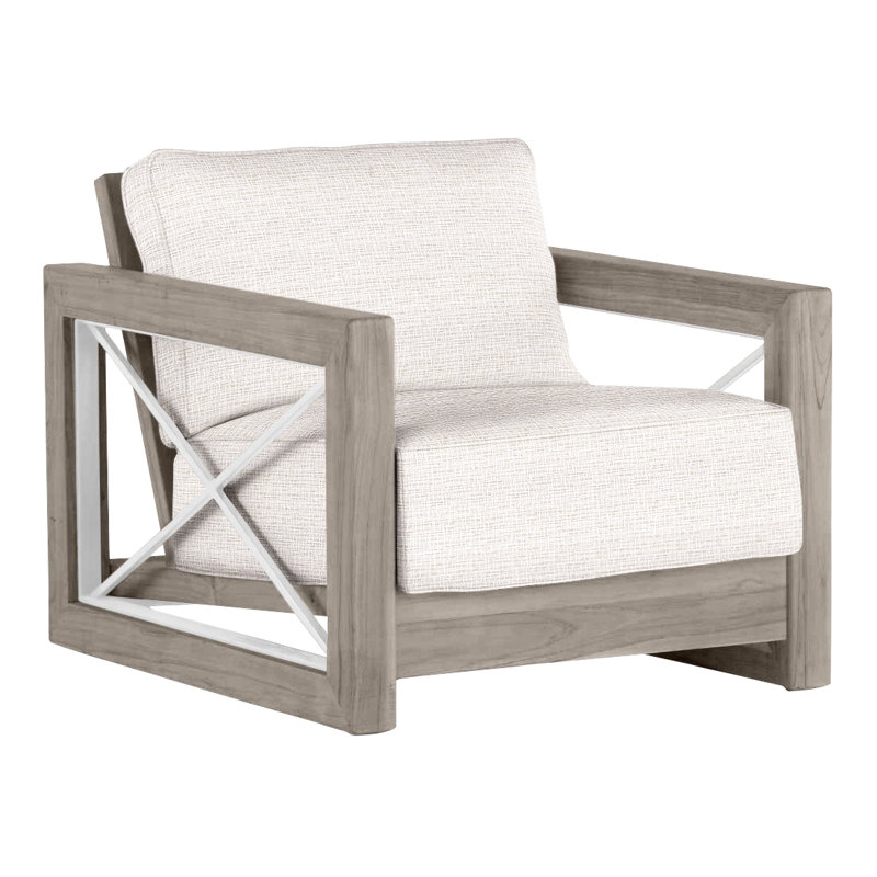 Malta Teak Outdoor Lounge Chair, Oyster Teak/Brushed Stainless, Welt + Standard fill, Perigold IceBreaker Polar