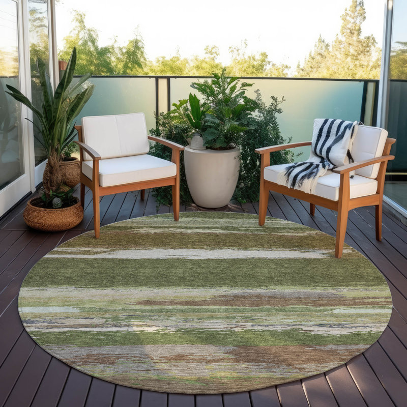 Tapis olive intérieur / extérieur lavable à la machine Christain ACN1284, Rond 8 pi