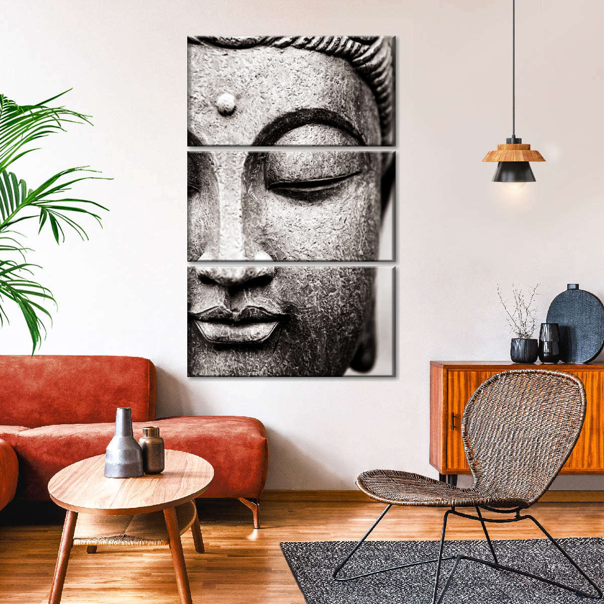 Bungalow Rose Meditating Buddha Face - 3 Piece Wrapped Canvas Multi ...