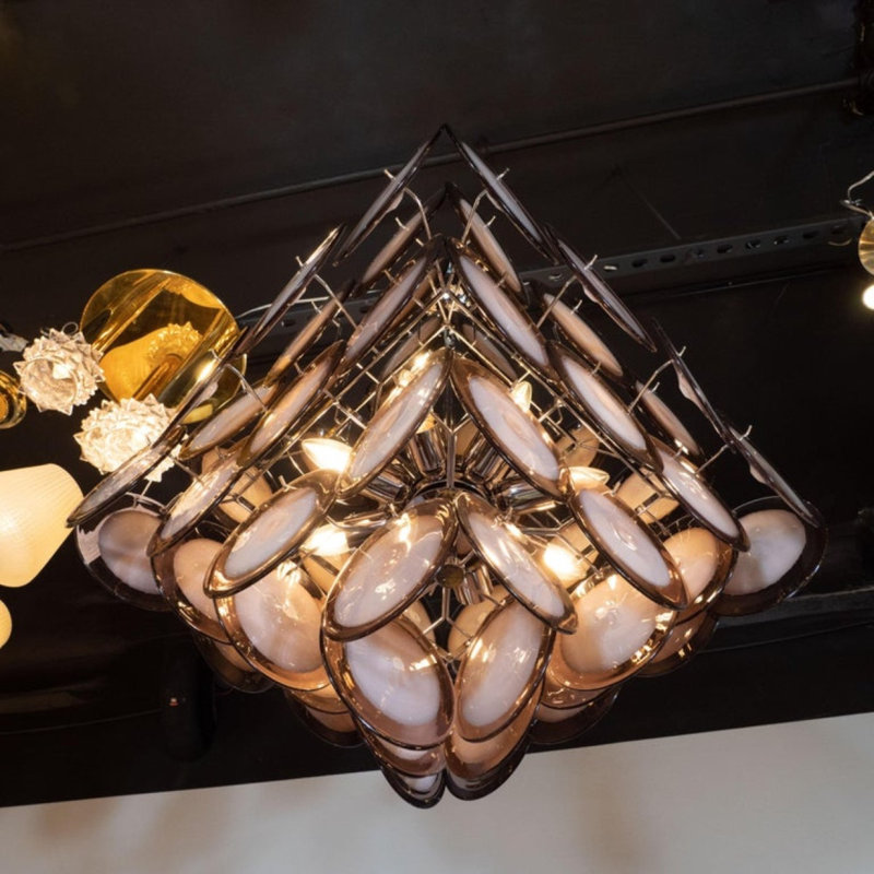 Lustre moderniste à pagode Murano, Bronze noir, H 30 po x l 18 po x P 18 po, Ambre
