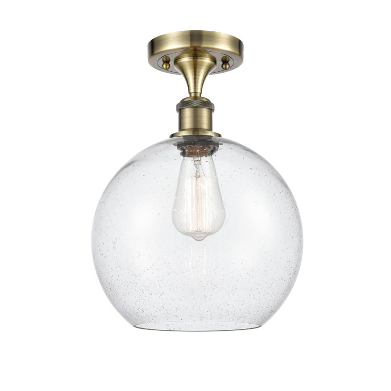 Cranston Glass Flush Mount, 15" H x 10" W x 10" D, Seedy, Nickel