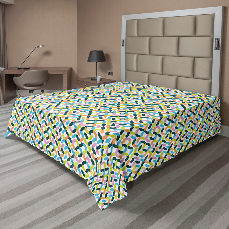 Drap plat moderne de style bohème Ambesonne, Blanc géométrique, Drap plat pour très grand lit californien