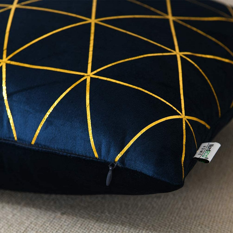 Housse de coussin Bryun, Motif géométrique bleu foncé, 20 po x 20 po