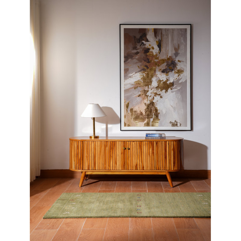 Hand Knotted Loom Wool Eco-Friendly Area Rugs  -  Runner, Green Color, Contemporary Modern Design, High Pile Thick Handmade Anti Skid Area Rugs for Living Room, Bed Room 